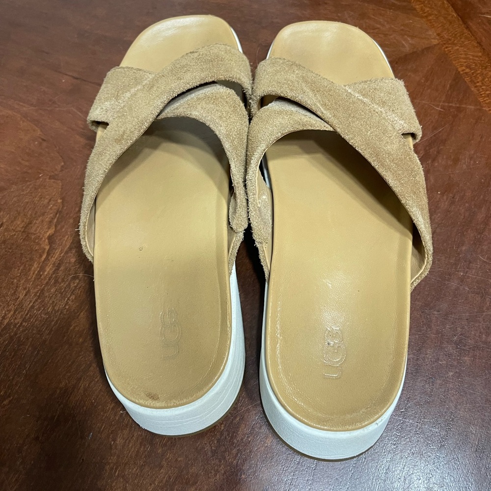 UGG Tan Suede Crisscross Slide Sandals - Picture 7 of 10